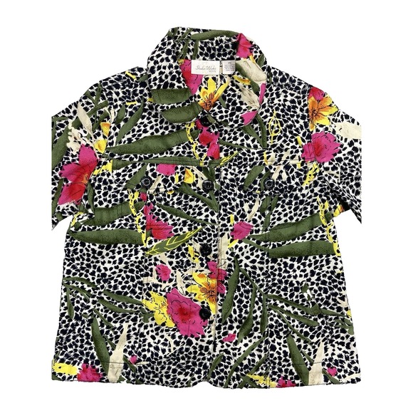 Studio Works‎ Jacket Womens Petite Small Multicolor Floral Animal Print Button - Picture 2 of 9